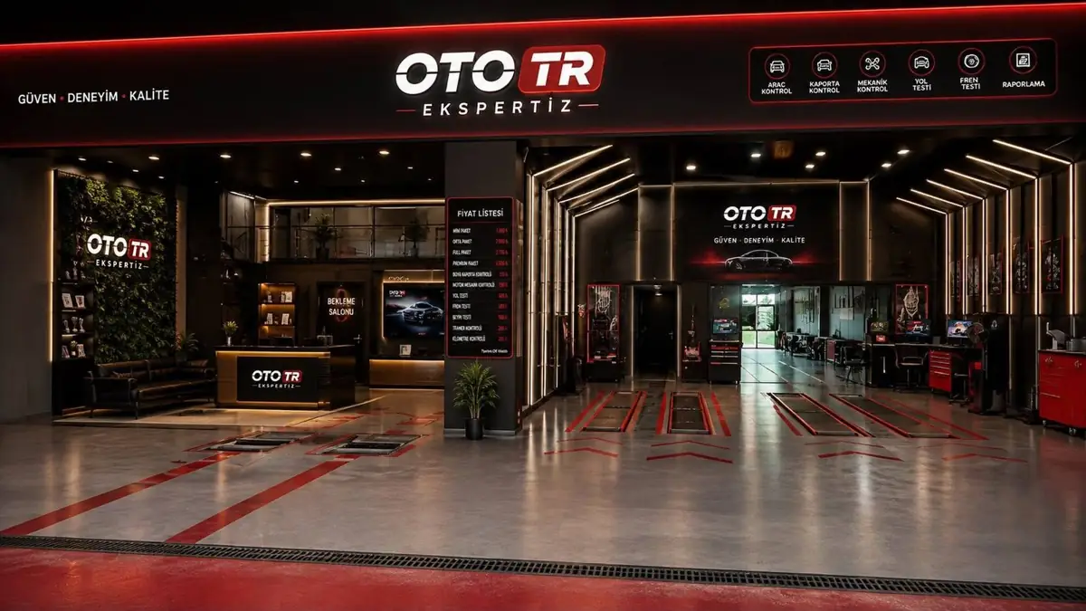 Gebze OTOTR Oto Ekspertiz kırmızı neon ışıklı modern atölyesi ve liftler